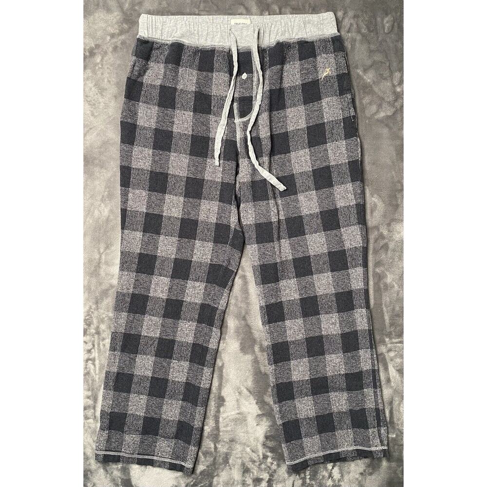 True Grit Flannel Lounge Pajama Pants Men's Medium Black Gray Plaid Comfort